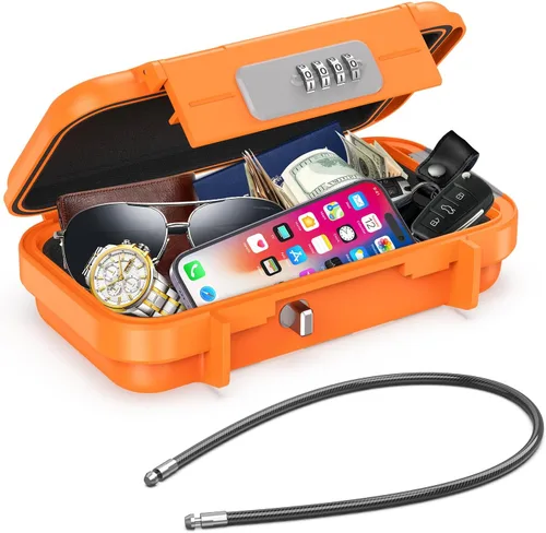 AMIR Caja de Seguridad con Cerradura de Combinación Portátil, Caja de Seguridad con Código, Caja de Seguridad Mini para Viajes Impermeable Antirrobo
