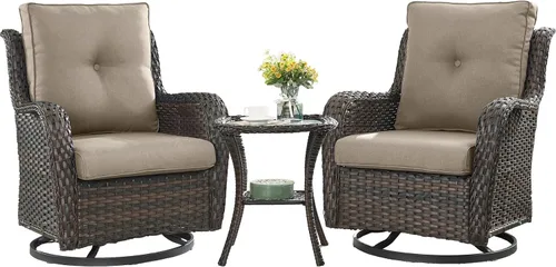 Miniatura 138 de HUMMUH Sillas Mecedoras Giratorias de Mimbre para Patio Exterior con Respaldo Alto, Sillas Deslizantes de Ratán PE, Juego de Muebles de Patio de 4