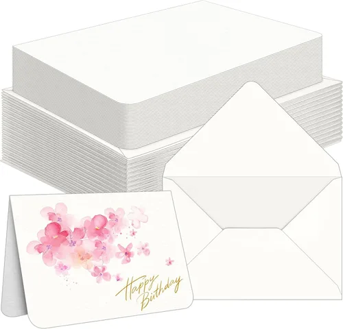 Vmiapxo 50 juegos de tarjetas de acuarela en blanco con sobres, peso pesado de 5 x 7 pulgadas, 100% algodón, 140 libras/10.58 oz/m², postales de