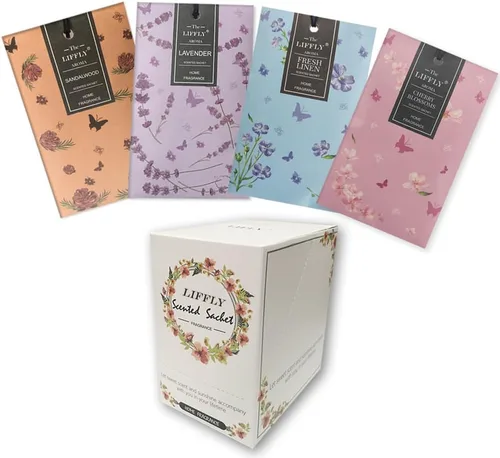 Miniatura 10 de 13 sobres perfumados para cajones y armarios, 14 paquetes de lavanda, rosa, jazmín, océano, vainilla, sándalo, lino fresco, cerezo, lila, eucalipto