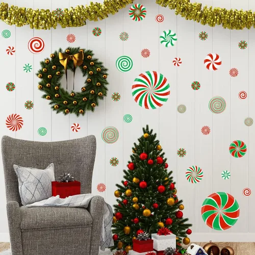 Miniatura 5 de 126 Piezas de Adhesivos de Pared de Navidad, Decoraciones de Dulces de Navidad, Adhesivos de Pared de Navidad, Adhesivos de Suelo de Menta para Rojo