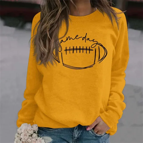 Miniatura 2 de HAN YUAN Sudadera de manga larga con cuello redondo y estampado gráfico de fútbol americano para mujer