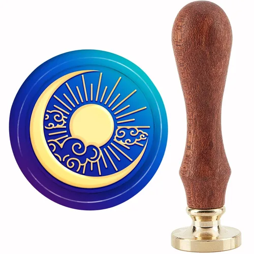 CRASPIRE Juego de sellos de cera con diseño de luna, sol, nubes, latón, 0.98 pulgadas, extraíble, 1.181 in, con 1 mango de madera retro para bodas,