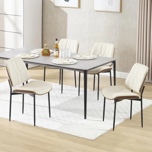 Miniatura 22 de BV - Juego de 2 sillas de comedor, sillas de cocina sin brazos de piel sintética en estilo moderno de nogal, silla auxiliar de madera curvada