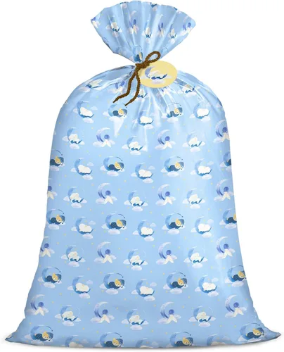 Bolsa de regalo jumbo grande de plástico Loveinside, bolsa de plástico con diseño de oso durmiente azul para niño, con etiqueta y lazo para Oso
