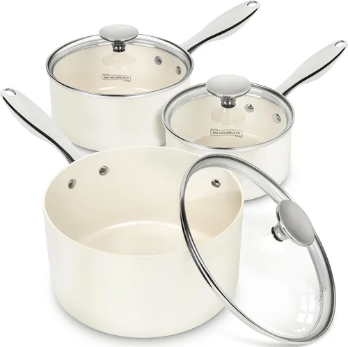 Miniatura 15 de MICHELANGELO Cacerola de 1 cuarto de galón con tapa, cacerola de salsa de cerámica antiadherente con mango de acero inoxidable, cacerola de 1 cuarto