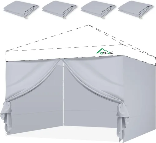Miniatura 10 de Acepic Paredes laterales de 10 x 10 pies con puerta para marco de toldo desplegable, material impermeable de protección UV para eventos al aire Negro