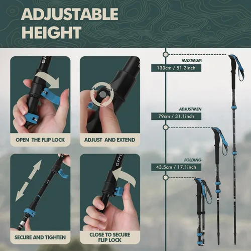 Miniatura 3 de GPTCAMP Collapsible Hiking Sticks,Lightweight Folding Trekking Poles,Adjustable Travel Walking Poles with EVA Foam Grip for Men & Women,Single Pole
