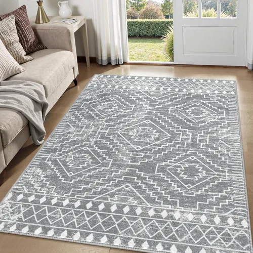 Miniatura 55 de Wonnitar Alfombra marroquí lavable de 5 x 7 pies, color negro, alfombra grande para sala de estar, antideslizante, bohemio, para dormitorio