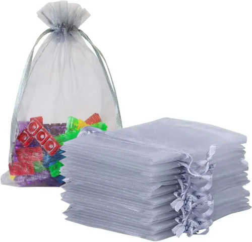 Miniatura 10 de Paquetes de 50 bolsas de organza de regalo de 4 x 6 pulgadas, cordón negro a granel para baby shower, Navidad, cumpleaños de profesores, recuerdos