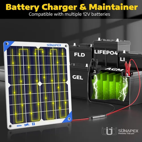 Miniatura 5 de SUNAPEX Mantenedor de cargador solar de goteo de 12 V y 20 vatios, cargador de batería solar impermeable, kit de panel solar, controlador de carga