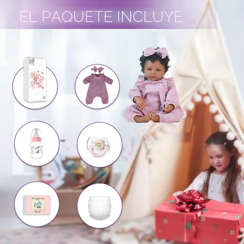 Miniatura 6 de WOOROY Muñecas Realistas Reborn Baby Dolls Niña Negra – Muñeca Afroamericana Recién Nacida de 18 Pulgadas, Cuerpo de Tela Suave Hecho a Mano