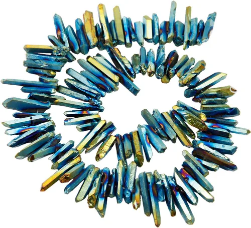 Miniatura 15 de SUNYIK Angel Aura Cuarzo con Revestimiento de Titanio Puntas de Cristal Palos Rugosos de Cuarzo Picos Cuentas de Punta Hebra de 15 Pulgadas Perforada