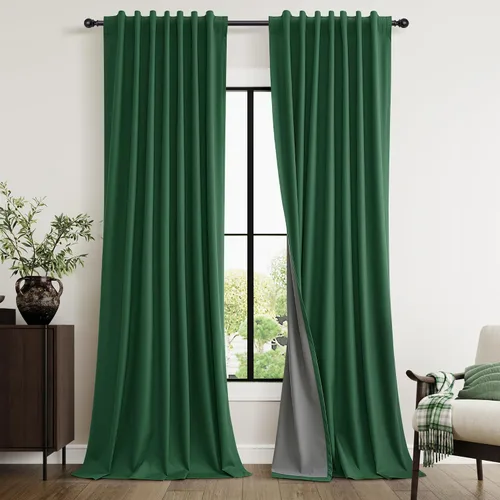 Miniatura 9 de Cortinas 100% Opacas Verde Oscuro 72 Pulgadas de Largo 2 Paneles para Dormitorio Aislantes Textura de Lino Sólido Cortinas Oscurecedoras
