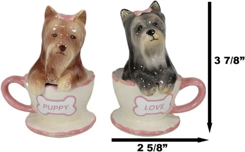 Miniatura 3 de Ebros - Juego de salero y pimentero de cerámica de Yorkshire Terriers Yorkie de cerámica con tazas de té, juego de salero y pimentero, figuras