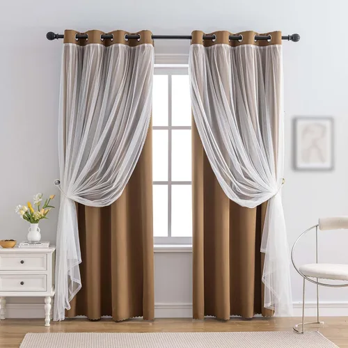 Miniatura 17 de indistar Cortinas Oscuras para el Hogar de Doble Capa con Capa Sólida y Transparente, Par de Paneles de Cortina con Ojales en la Parte Superior, 52