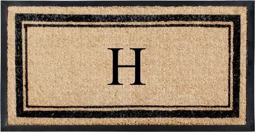 Miniatura 9 de A1 Home Collections Felpudo con monograma de fibra de coco natural y goma, resistente y antidesprendimiento, tapete de entrada grueso y duradero, P