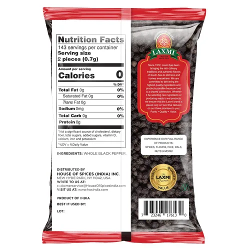 Miniatura 2 de Laxmi Pimienta negra entera gourmet (granos de pimienta) - 3.5oz