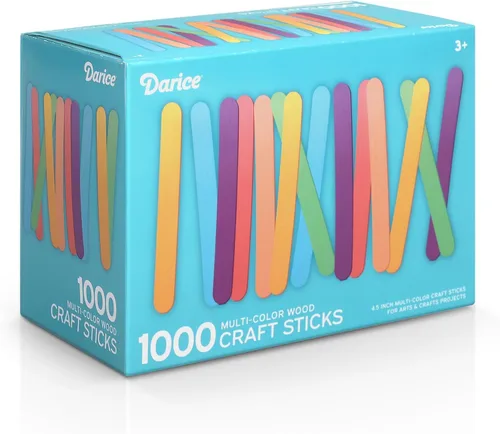 Darice 1000 palitos de paleta de colores para manualidades, suministros de palos de madera coloridos de arco iris de 4.5 pulgadas, arte STEM DIY, a