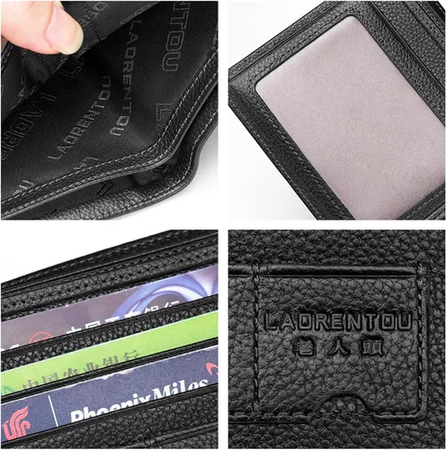 Miniatura 10 de LAORENTOU Billeteras de cuero genuino para hombre, billeteras plegables con cremallera, bolsillo para monedas, casual, cartera delgada