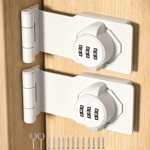 Miniatura 10 de Cerradura y pestillos para puerta corrediza de granero de 90 grados – Cerraduras rotativas con contraseña de gabinete para armario, cobertizo