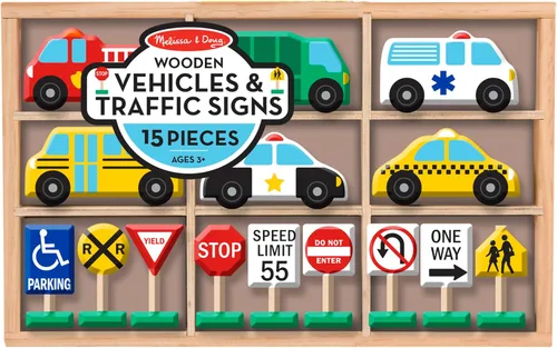 Miniatura 6 de Vehículos y señales de tráfico de madera Melissa & Doug con 6 autos y 9 signos