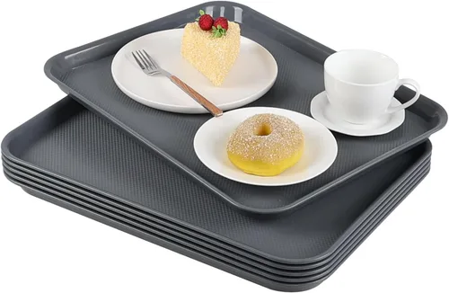 Miniatura 7 de Readsky 6 paquetes de bandejas de plástico para servir, bandejas de plástico de comida rápida de 17.2 x 13.4 pulgadas, bandeja rectangular gris