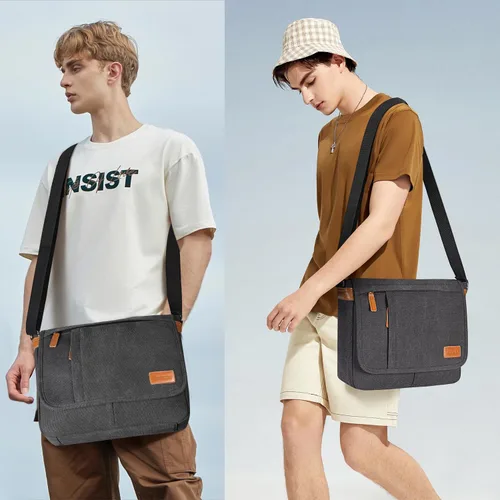 Miniatura 2 de Estarer Bolsas de mensajero para hombres de 13 a 13.3 pulgadas, resistente al agua, bolsa de lona para trabajo, oficina, viaje, bolso cruzado