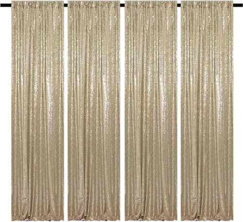 Miniatura 14 de Cortinas de fondo de lentejuelas negras con purpurina de 2 x 8 pies, 4 paneles para decoración de bodas, fiestas de cumpleaños, despedidas de Negro