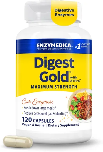 Miniatura 11 de Enzymedica - Digest Gold + ATPro - Enzimas de máxima potencia para la salud digestiva, descompone carbohidratos, grasas, fibra y proteínas