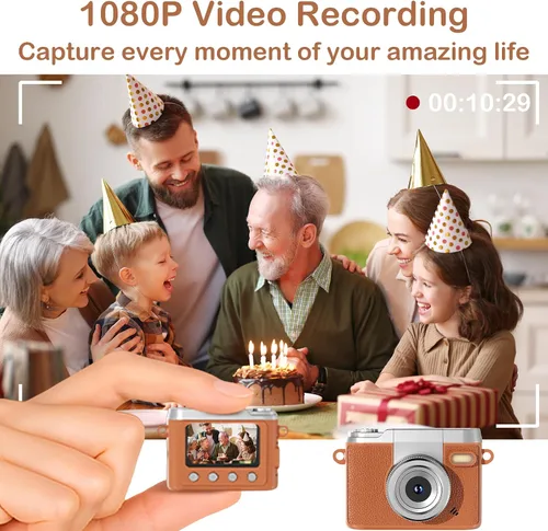 Miniatura 2 de Mini cámara digital con llavero, cámara CCD retro 1080P Videocámara digital con lente abatible con tarjeta de 32 GB y lector de tarjetas 3 en 1
