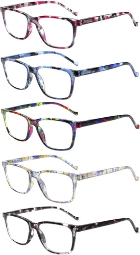 Miniatura 9 de JOSCHOO Paquete de 5 lentes de lectura para hombres y mujeres, bisagras de resorte, anteojos cómodos para leer (5 negros, 1.75)