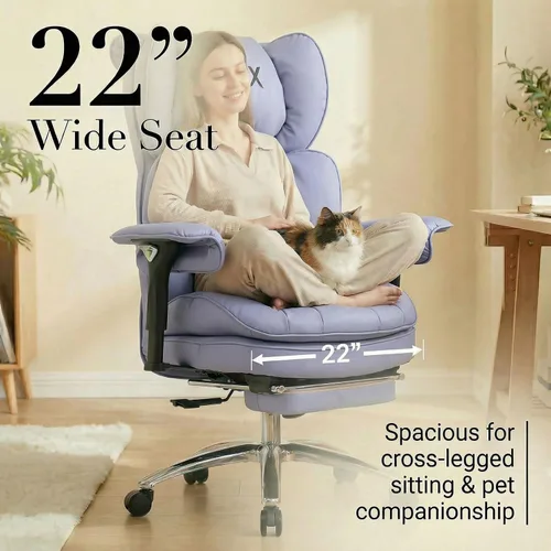 Miniatura 4 de Efomao Silla de oficina blanca grande y alta con reposapiés, silla ergonómica de respaldo alto para computadora con reposabrazos ajustables, asiento