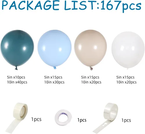 Miniatura 2 de Kit de Guirnalda de Globos Azul Polvoriento - 167 piezas Kit de Arco de Globos con Globos Azul Polvoriento, Blanco Arena, Blancos - Perfecto