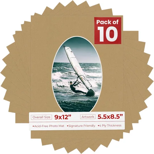 Miniatura 38 de Tapete de 9 x 12 pulgadas, corte biselado para fotos de 5.5 x 8.5 pulgadas, apertura de tablero de fotos ovalado negro precortado, sin ácidos, mate