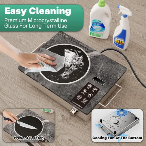 Miniatura 7 de 3500W Single Ceramic Hob with Marble Finish, Portable Infrared Hot Plate with Rotary Control, Safety Lock & Timer, Electric Cooker Compatible with
