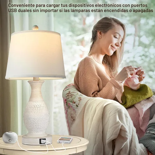 Miniatura 5 de PARTPHONER Juego de 2 lámparas de mesa, lámpara táctil de mesita de noche con puertos de carga USB C+A, lámpara de mesa auxiliar con pantalla