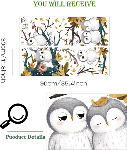 Miniatura 5 de Calcomanías de pared de lindos búhos pequeños, calcomanías de pared de animales de dibujos animados de sacinora para bricolaje, vinilo extraíble