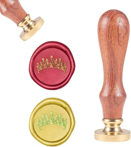 Sello de Cera CRASPIRE Sello de Sellado de Corona Sellos de Cera de 25mm Sello de Sellado de Cabeza de Latón Extraíble con Mango de Madera para