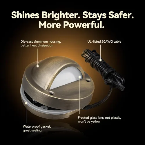 Miniatura 3 de LEONLITE Paquete de 12 luces LED de bajo voltaje, 2.3 W, 170 lúmenes, luz de barandilla de escalera de paisaje con 12-36 V CA/CC, aluminio fundido a