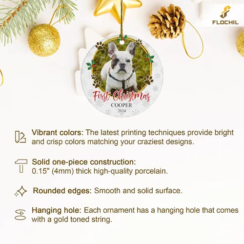 Miniatura 6 de FLOCHIL Adornos de Navidad personalizados para perros, nombre de foto personalizado para árboles de Navidad, primeros adornos de Navidad para Foto