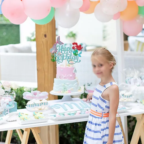 Miniatura 7 de 1 PCS Decoración para Pastel de Feliz Cumpleaños - Estrella de Mar, Madera de Mar, Conchas Marinas, Cola de Sirena para Decoraciones de Fiesta
