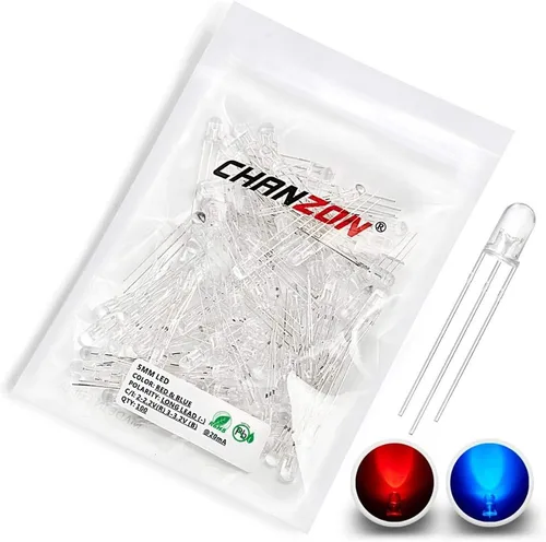 CHANZON 100 luces de diodo LED rojo y azul de 0.197 in (transparente redondo transparente bicolor) iluminación brillante lámparas componentes F)
