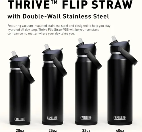 Miniatura 7 de CamelBak - Thrive - Botella de agua con tapa y pajilla, 20 onzas - Aislante de acero inoxidable, color negro