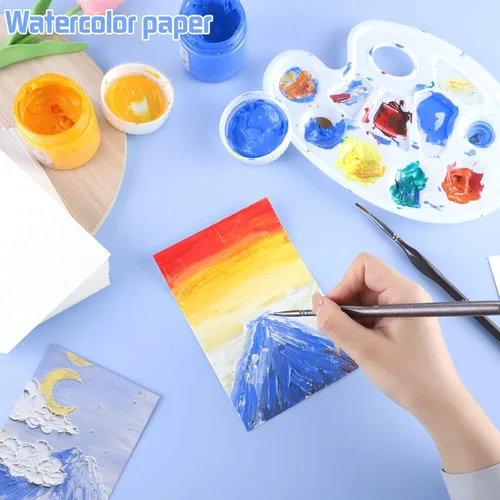 Miniatura 4 de 120 hojas de papel de acuarela a granel, 140 lb/300 GSM, papel blanco de prensa en frío, papel de color agua para niños, estudiantes, adultos