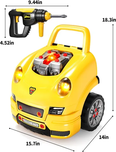 Miniatura 7 de Deejoy Kit de construcción de camiones grandes para niños pequeños de 3 a 5 años, juego de taller mecánico para niños con luz y sonido, motor