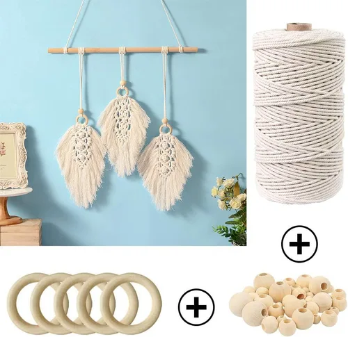 Miniatura 5 de 169 piezas Kit de macramé para principiantes 3 mm x 220 yardas de cordón de macramé de algodón natural para colgar en la pared, los mejores