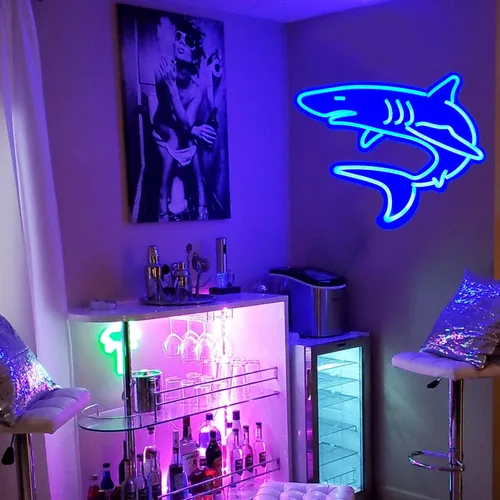 Miniatura 6 de Letreros de neón de tiburón regulables para decoración de pared, gran letrero de luz de neón reutilizable de tiburón para regalos de niños, sala