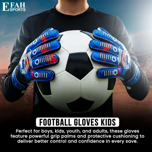 Miniatura 4 de Guantes de portero de fútbol para niños y jóvenes, guantes de portero de fútbol con palmas de agarre fuerte Azul/Blanco