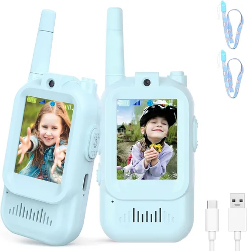 Walkie Talkies de Video para Niños, Walkie Talkies Recargables para Niños Paquete de 2, Juguetes de Interior y Exterior para Juegos Fiestas